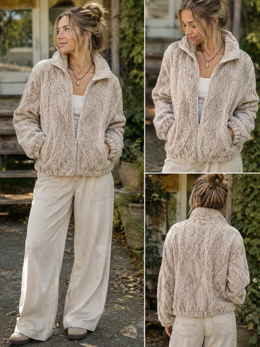 Women’s Teddy bear Sherpa fleece sweater beige